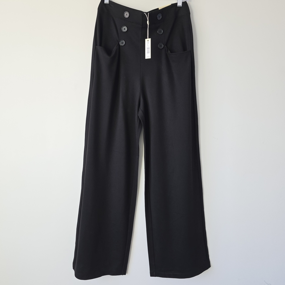Max Studio Ponte Wide Leg Pants L Black NWT Minimal Chic